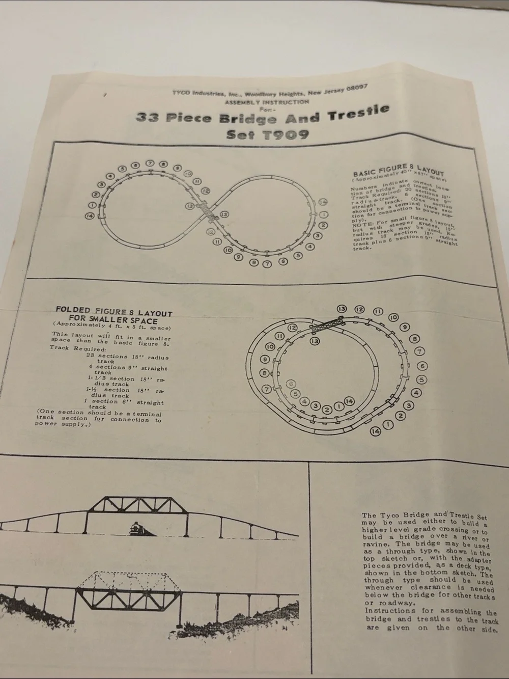 Tyco bridge and trestle set T909. HO scale.
